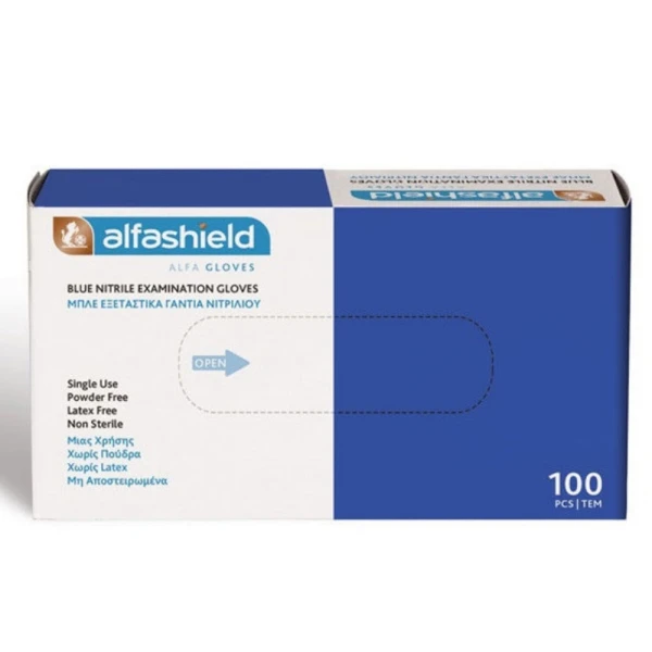 ALFASHIELD - Εξεταστικά Γάντια Νιτριλίου χωρίς πούδρα Μπλε XL - 100τεμ.